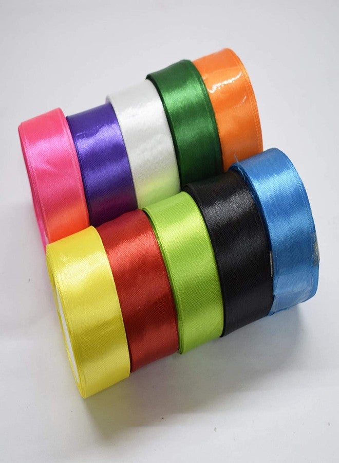 ProKart 25mm (1 inch) Colorful Satin Ribbon for Birthdays Gift Wrapping/Flower Making Ribbon/Party Decoration Ribbon/Bow Making Ribbon: 10 Yards (Set of 5 Rolls) - Image 1